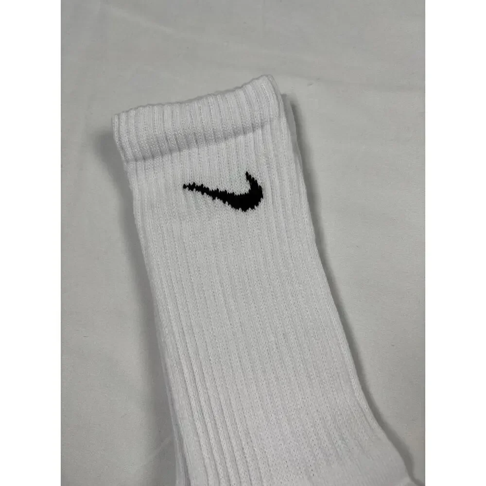 Nike Dri-FIT Crew Socks White Black Swoosh‎ Cushioned Performance Lot of 3 OSFM